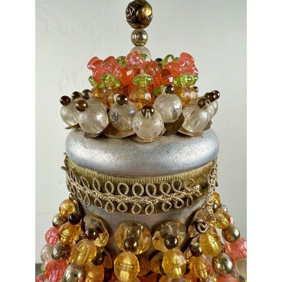Vintage Handmade Beaded Chandelier Tea Ball Christmas Ornament Orange Peach - Picture 3 of 7